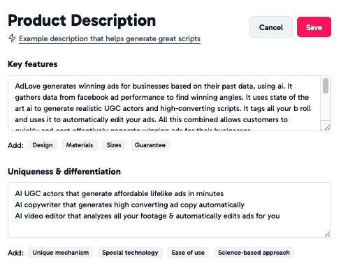 Product Description Interface